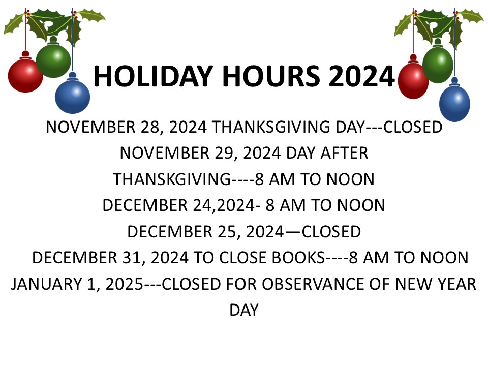 2024 Holiday Hours